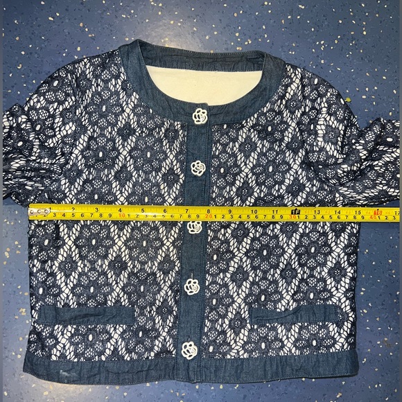 ELSY girls top 40 cardigan buttons crop cropped lace denim designer 10 12 14 LN - Picture 5 of 10